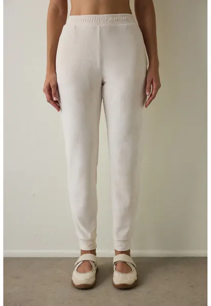 Pantaloni de trening cu talie inalta - Alb