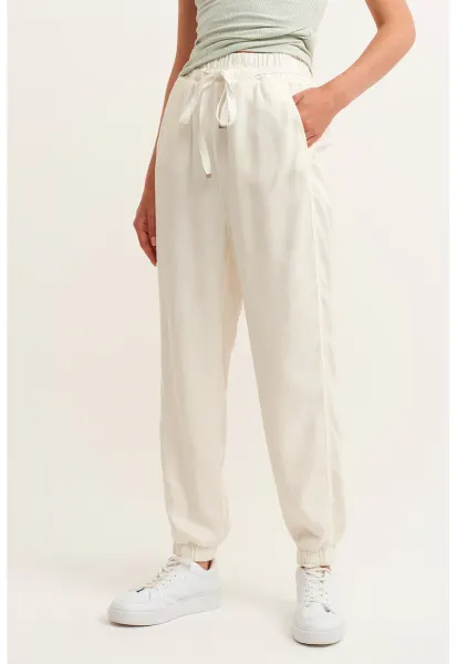 Pantaloni de trening cu talie inalta - Alb fildes