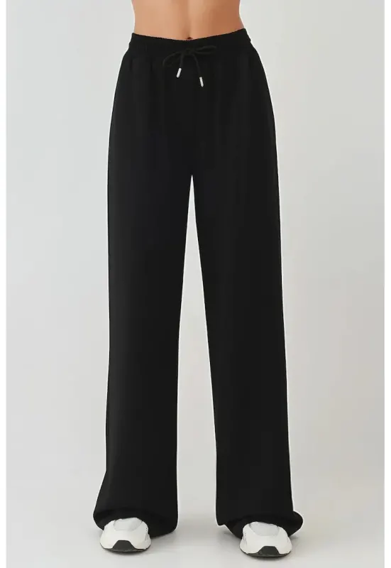 Pantaloni de trening dama -  croi larg - talie inalta - modal - Negru