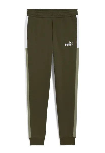 Pantaloni de trening din amestec de bumbac cu banda elastica in talie - Alb/Kaki inchis
