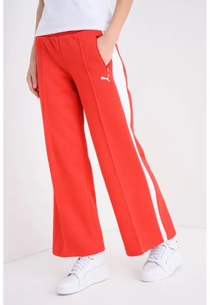 Pantaloni de trening din amestec de bumbac cu croiala ampla - Rosu/Alb