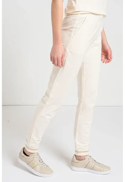 Pantaloni de trening din amestec de bumbac cu imprimeu logo - Alb murdar