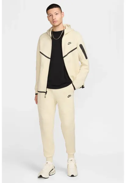 Pantaloni de trening din amestec de bumbac cu talie ajustabilia - Bej