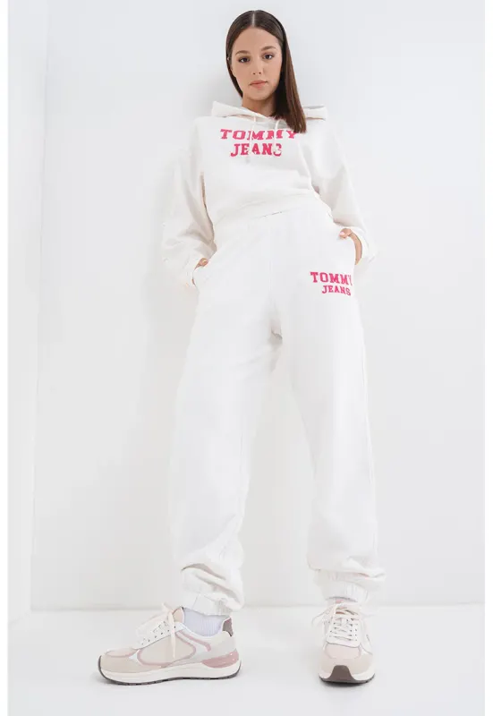 Pantaloni de trening din bumbac cu logo - Roz zmeuriu/Alb optic