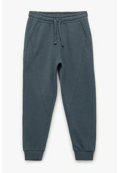 Pantaloni de trening din bumbac cu snur - Albastru petrol