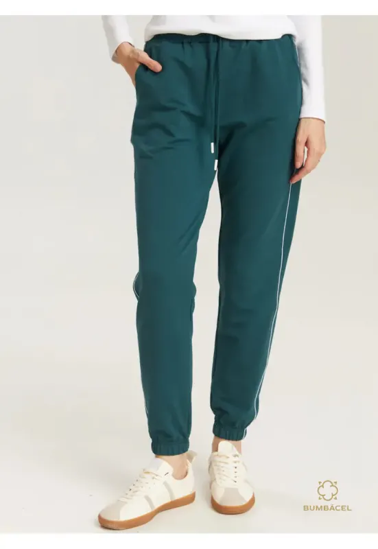 Pantaloni de trening - din bumbac - cu snur si buzunare - pentru dame - Verde