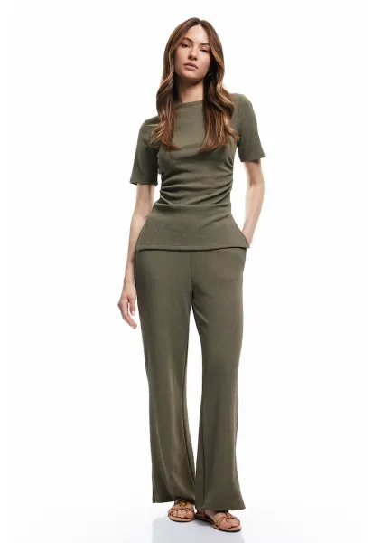 Pantaloni de trening evazati texturati - Kaki