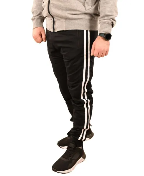 Pantaloni de trening negri cu dungi albe - cod 45334