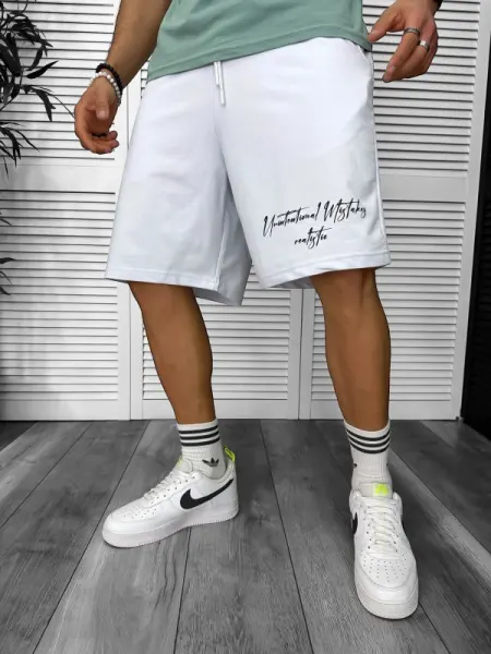 Pantaloni de trening scurti  albi  cu imprimeu Y250 D3-4.2