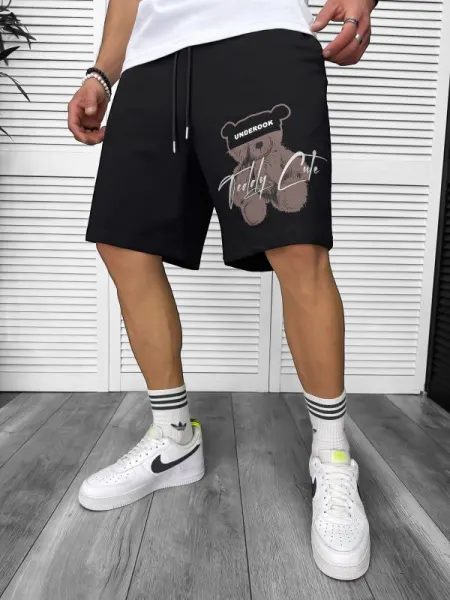 Pantaloni de trening scurti negri  cu imprimeu Y245  O3-1.3