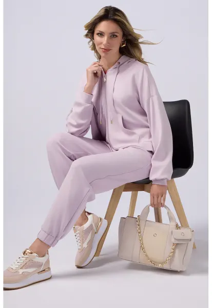 Pantaloni de trening uni cu talie inalta - Lila