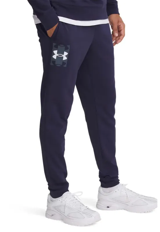 Pantaloni din amestec de bumbac cu logo pentru fitness - Bleumarin