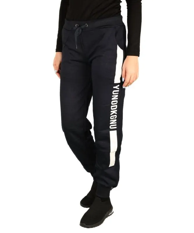 Pantaloni grosi bleumarin cu dunga alba - cod 40355