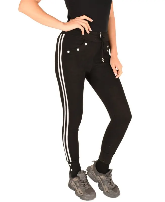 Pantaloni grosi vatuiti cu dungi, negru