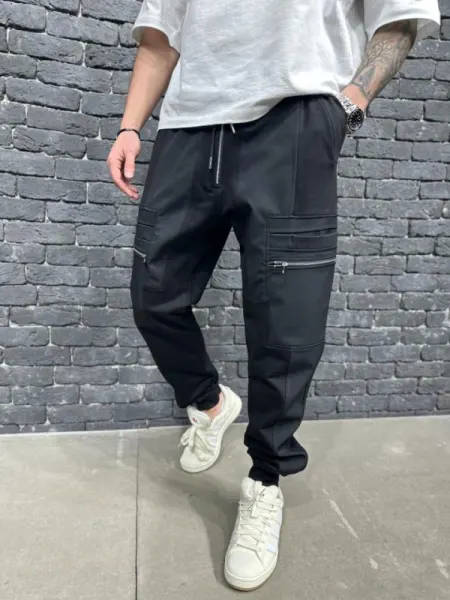 PANTALONI HOINAR CU TUR TRACK ZIPPERS BLACK BGAS1116(054) (MĂRIME: XL)