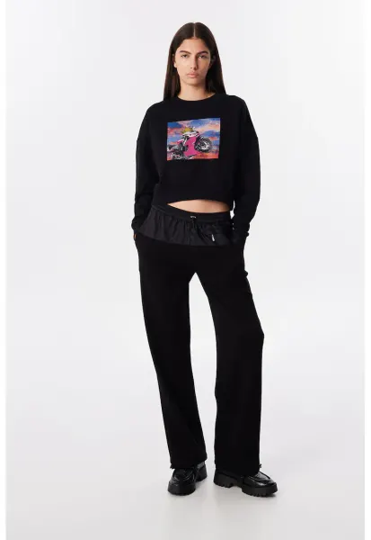 Pantaloni jogger cu segmente contrastante - Negru