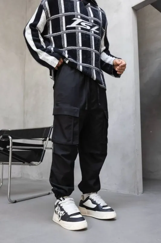 PANTALONI JOGGERS CARGO RELAXED FIT – STREETWEAR BLACK BGBLACK5(17382) (MĂRIME: L, CULOARE: BLACK)