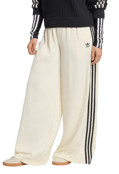 Pantaloni palazzo de trening cu talie inalta - Crem