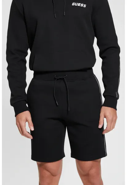 Pantaloni scurti cu banda logo laterala pentru fitness - Negru