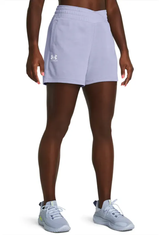 Pantaloni scurti din material terry cu talie inalta - pentru fitness Rival - Albastru lavanda