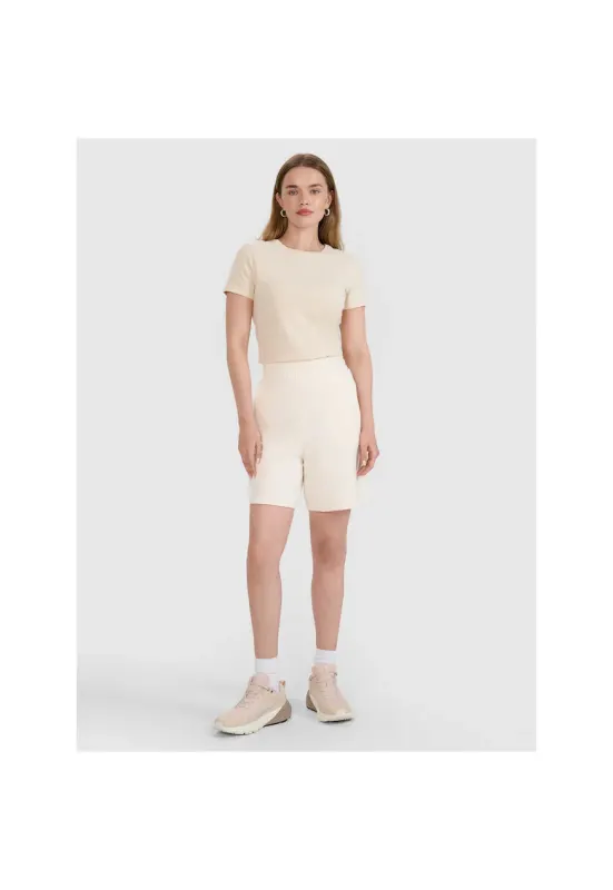 Pantaloni scurti sport bej - bumbac si poliester - croiala confortabila - pentru femei