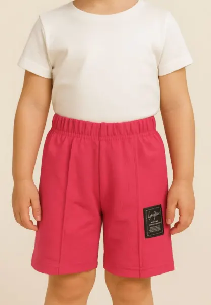 Pantaloni scurți sport copii cu dungă decorativă,Culoare Roz Inchis,Engros