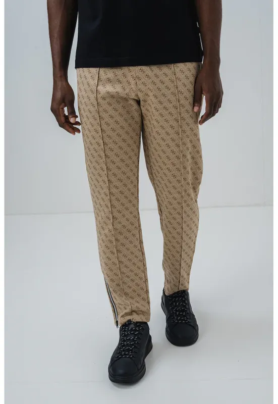 Pantaloni slim fit cu monograma - pentru fitness - Maro camel