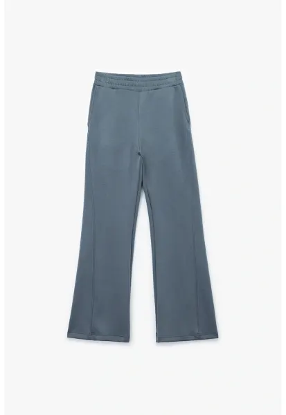 Pantaloni sport ampli cu buzunare laterale - Albastru prafuit