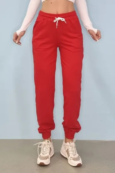 Pantaloni sport Benone, din bumbac, Rosu