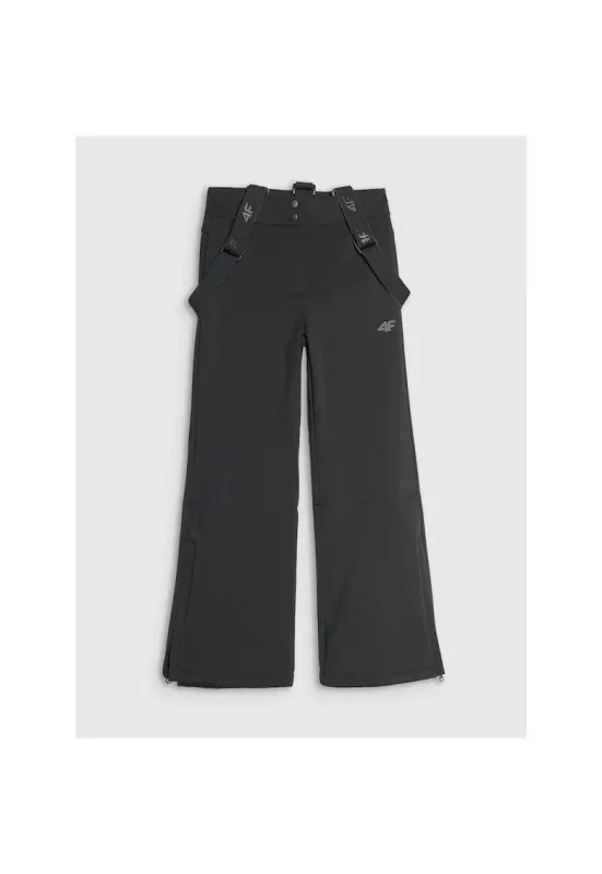 Pantaloni sport copii - schi - negri - softshell cu bretele - poliester - pentru fete