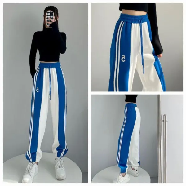 Pantaloni sport cu model bicolor, alb/albastru