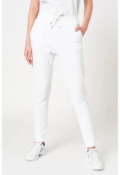 Pantaloni sport cu snur in talie - Alb