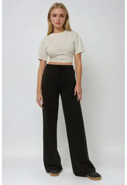Pantaloni sport dama -  croi larg - negru - bumbac-poliester