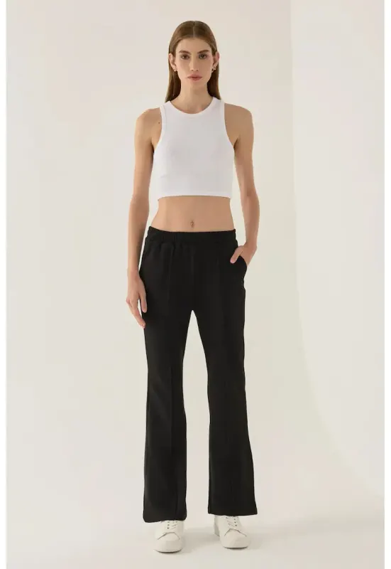 Pantaloni sport dama - evazati - negru - poliester