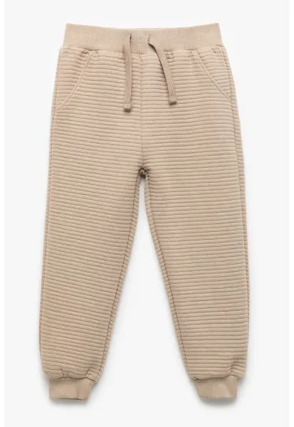 Pantaloni striati de trening cu talie ajustabila - Maro nisip