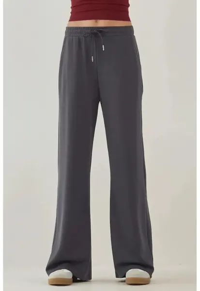 Pantaloni  trening croi larg - talie inalta - gri carbune - modal - Gri carbune