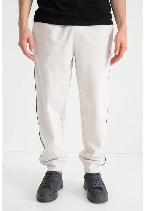 Pantaloni uni de trening cu talie elastica - Negru/Alb murdar