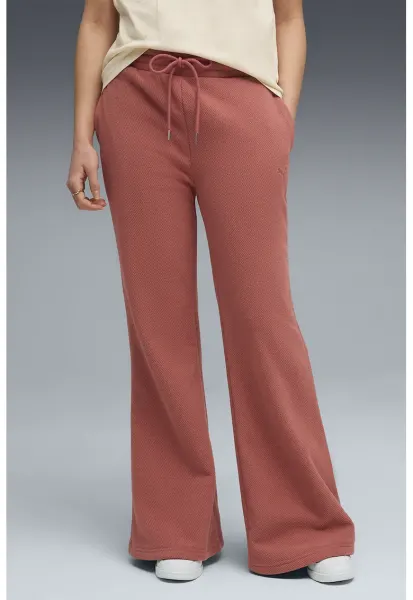 Pantaloni uni de trening cu talie inalta - Rosu stins