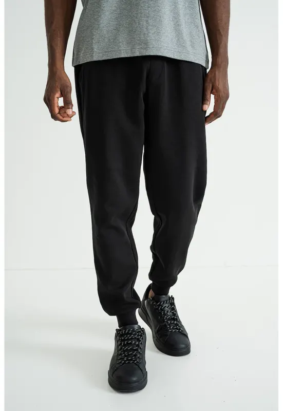 Pantaloni uni de trening din amestec de bumbac - Negru