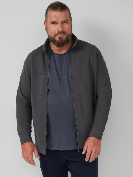 s.Oliver Big Sizes Bluza de trening barbati big sizes, cu fermoar si croiala Regular Fit, Gri inchis (SELECTATI MARIMEA: 4XL)