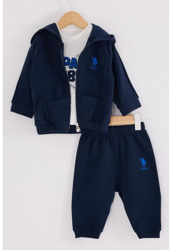Set de bluza cu imprimeu - pantaloni sport si hanorac - 3 piese - Alb murdar/Bleumarin
