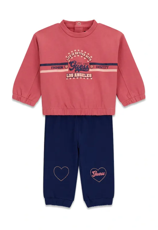 Set de bluza de trening cu imprimeu logo si pantaloni de trening relaxed-fit - Albastru inchis/Roz inchis