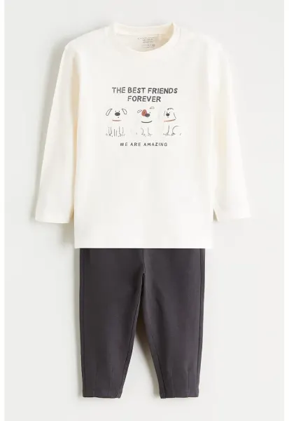Set de bluza de trening din bumbac si pantaloni - 2 piese - Alb/Gri antracit