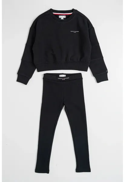 Set de bluza de trening si colanti cu detalii logo - 2 piese - Negru