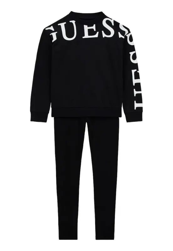 Set de bluza de trening si colanti cu imprimeu logo - Alb/Negru