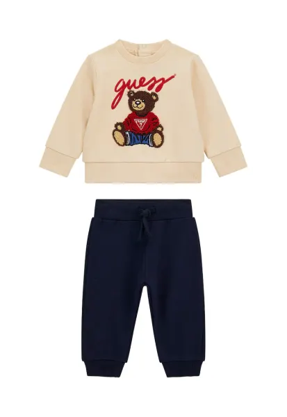 Set de bluza de trening si pantaloni cu aplicatie grafica - Maro/Albastru ultramarin/Bej inchis