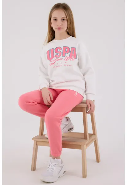 Set de bluza de trening si pantaloni de trening cu logo - 2 piese - Albastru inchis/Roz aprins/Alb murdar