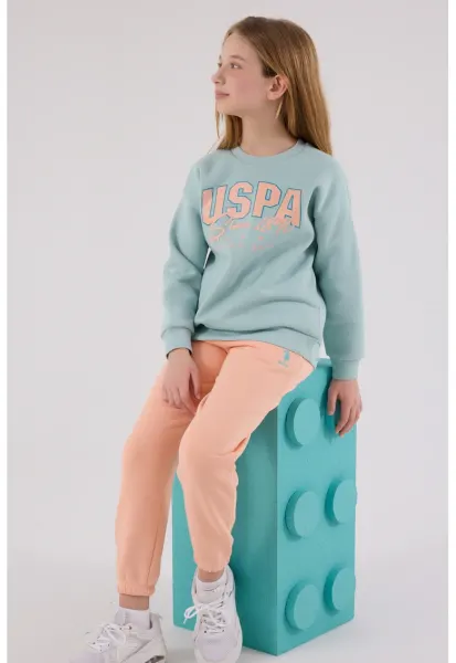 Set de bluza de trening si pantaloni de trening cu logo - 2 piese - Albastru inchis/Piersica/Verde menta