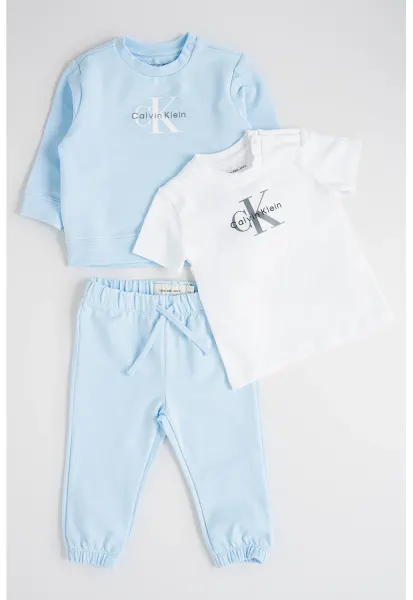 Set de bluza de trening - tricou si pantaloni de trening din amestec de bumbac organic - 3 piese - Albastru pastel