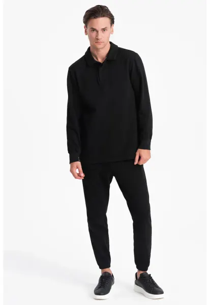 Set de bluza polo si pantaloni de trening - Negru